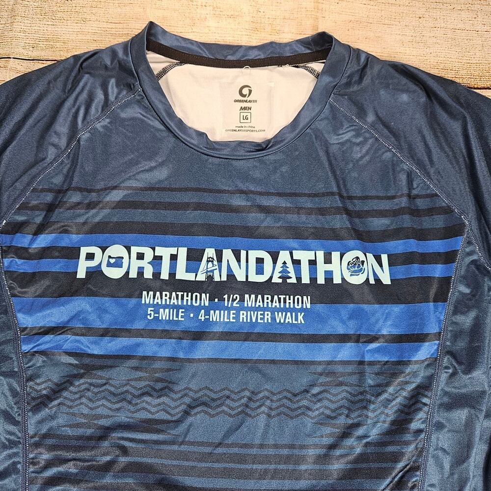 GREENLAYER Men's Portlandathon Performance Running T-Shirt LG Navy Blue